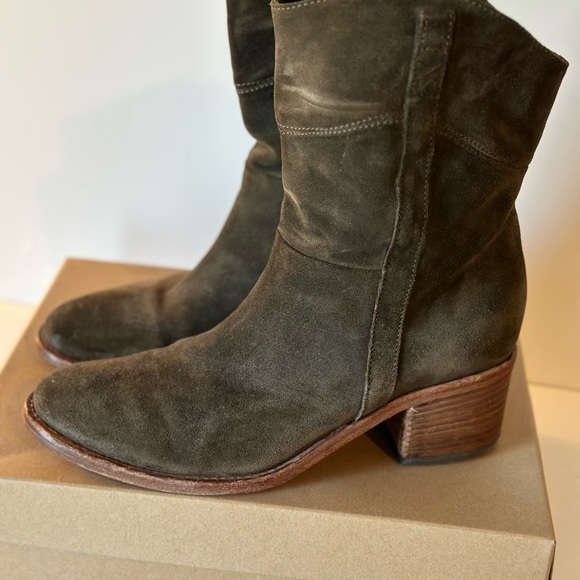 Alberto Fermani Dark Olive Suede Heeled Boots - Picture 1 of 6